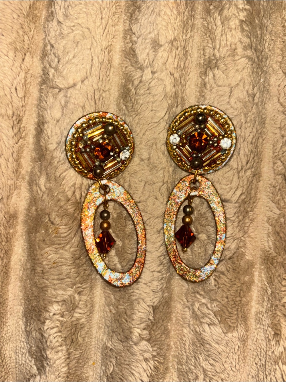 Gold-Tone Amber Beaded Oval Drop Earrings - Women Jewelry
